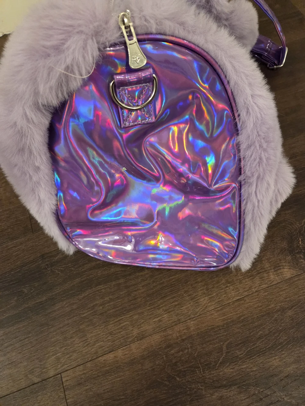 NWT Justice Lavender Faux Fur Heart Handbag
